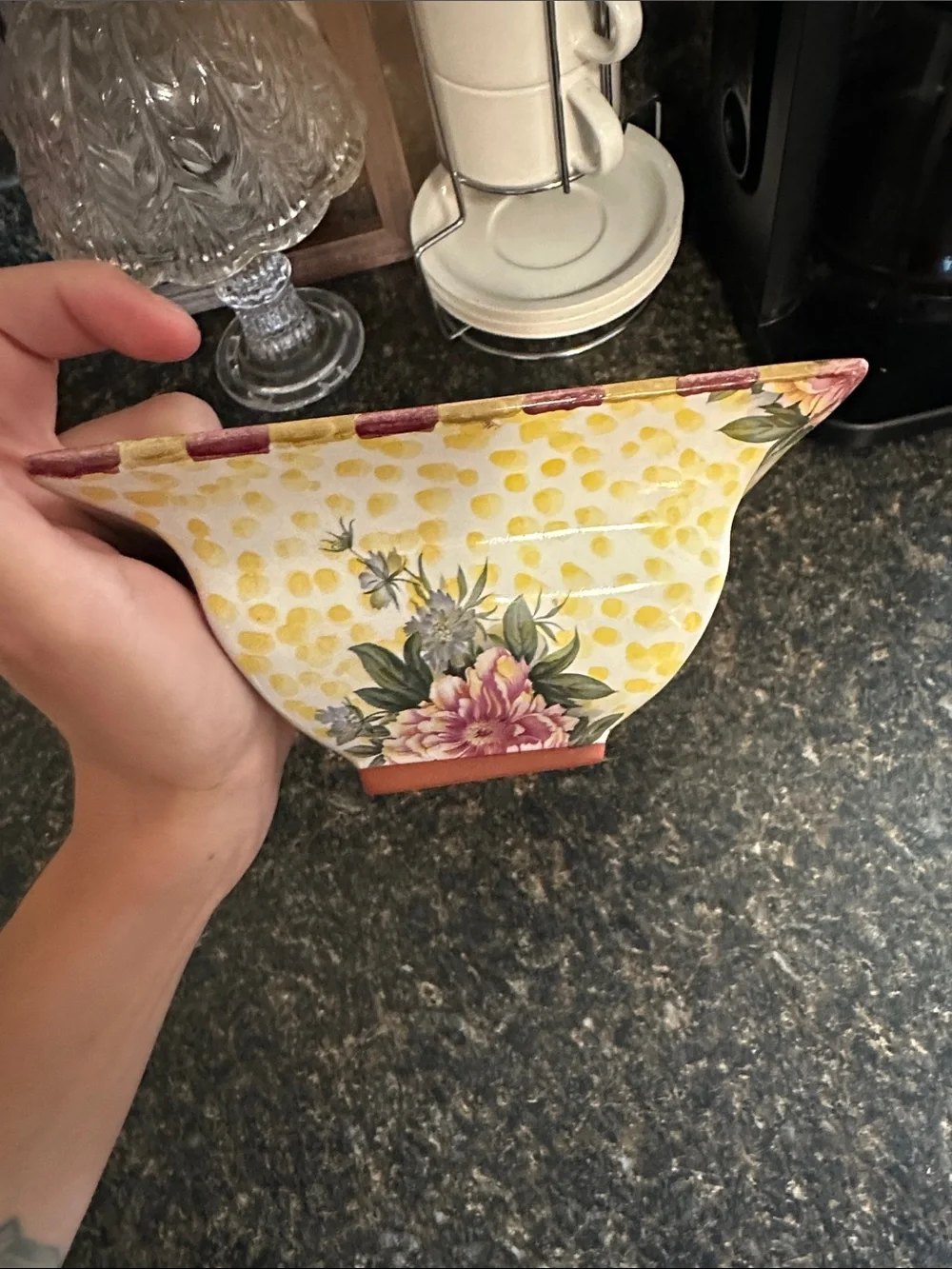 Mackenzie-Childs Striped Serving Bowl - Gold & Burgundy 1993 vintage